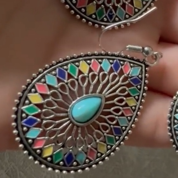 New Vintage Design Boho Teardrop Water drop Colorful Enamel Earrings - Picture 3 of 4